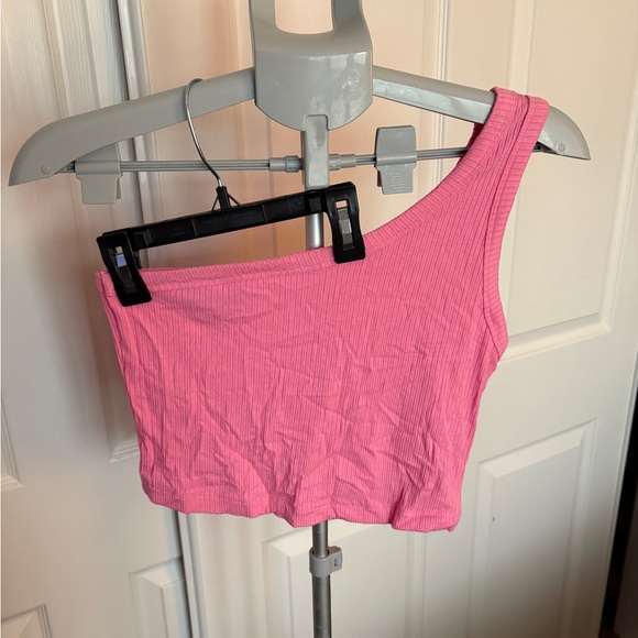 Pink One-Shoulder Ribbed Crop Top ASOS Size 6 NWOT - Picture 2 of 6